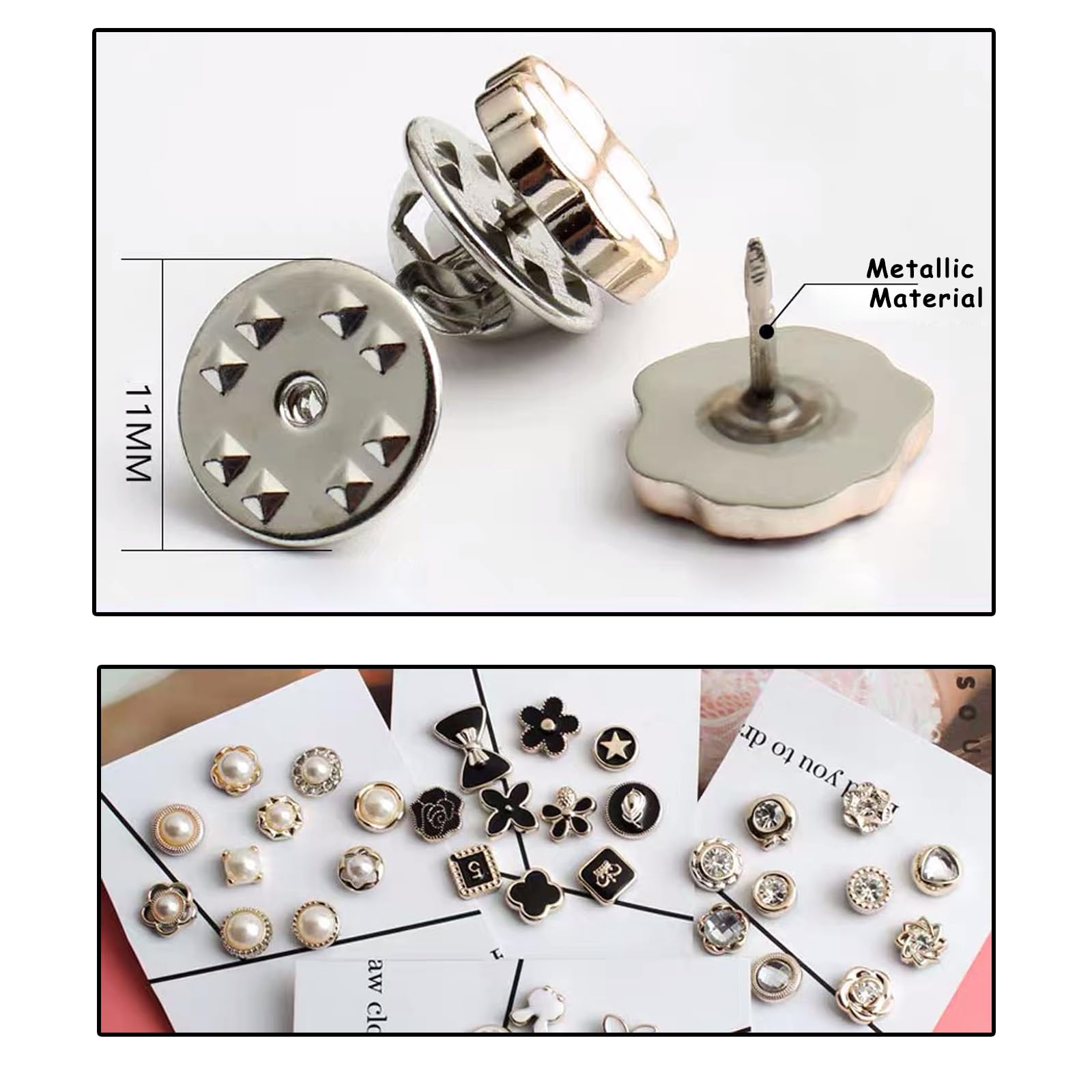 20 Broches Bouton Pour Femme - Perles Et Strass - Fixation Invisible
