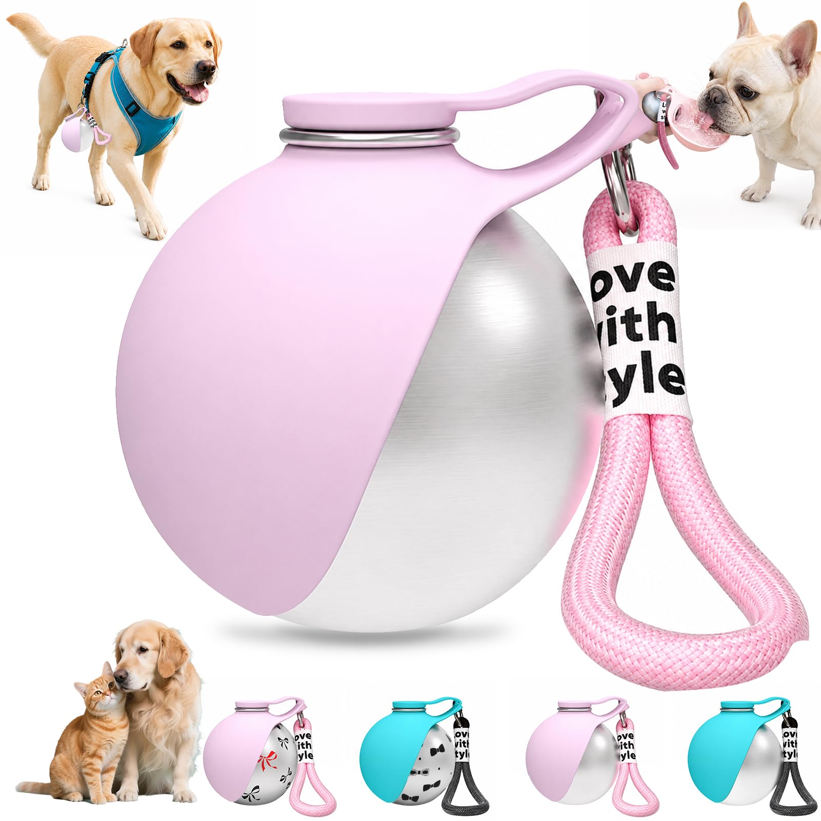 Shinybox Botella Portátil para Perros, 285 ml Botella para Perros para Viajes con Cuenco de Silicona, a Prueba de Fugas, para Perros Pequeños, Gatos, Viajes, Camping, Paseos