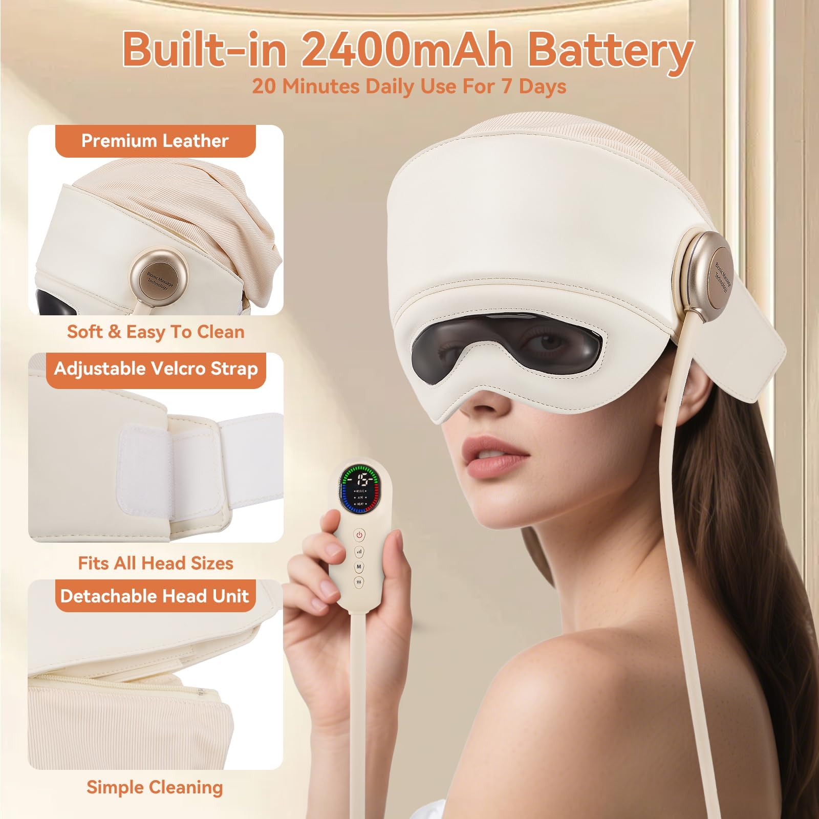 Masajeador recargable para cabeza y ojos con calor: para dolores de cabeza, alivio del estrés y fatiga, ideal para descansar y relajarse, el mejor regalo para mamá y papá.