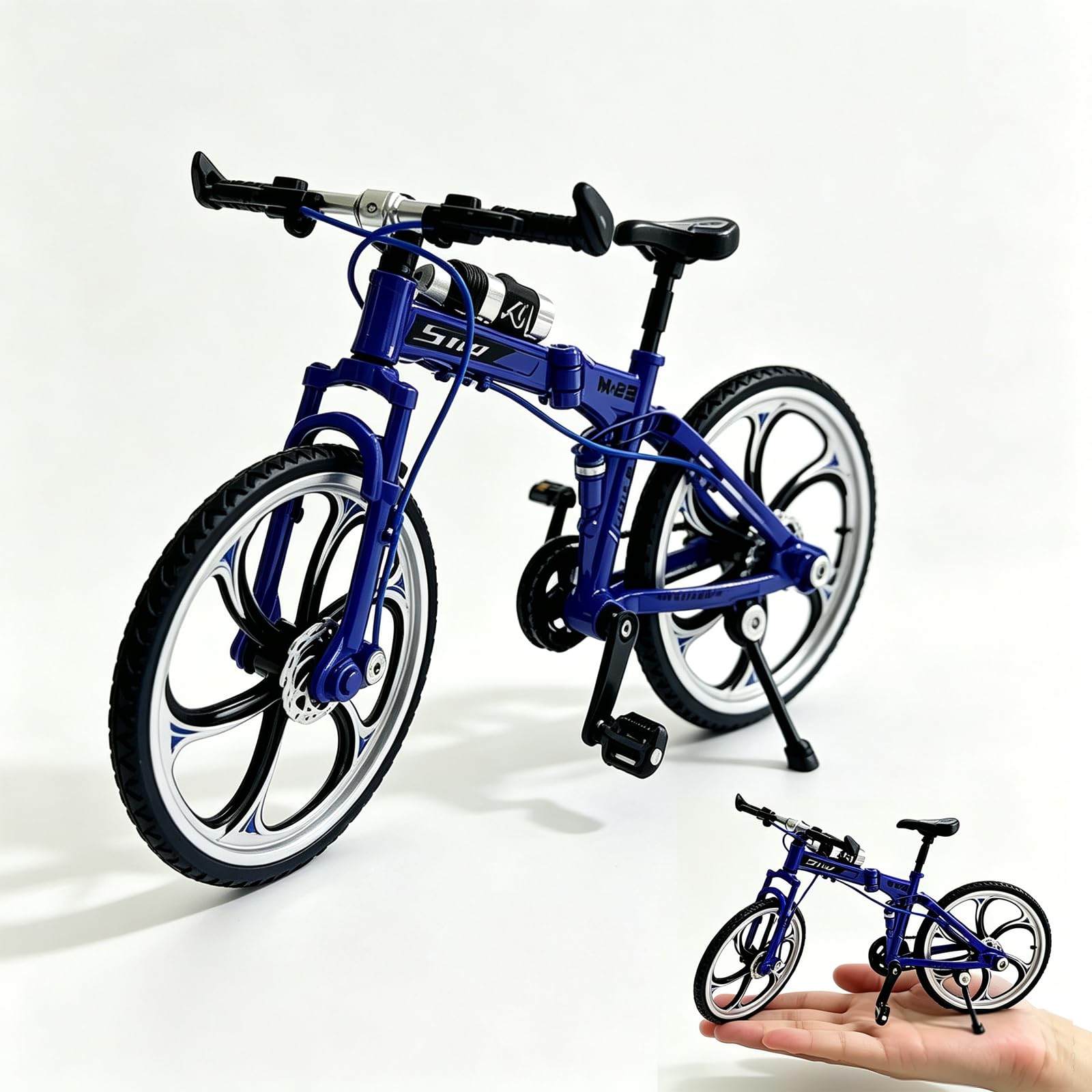 WQorphix Finger Bike, Miniature Toy Bike for Finger Dexterity and Stress, Blue Alloy Finger Mountain Bike for Display and Play, Compact 19.5 * 10 * 11 cm Model