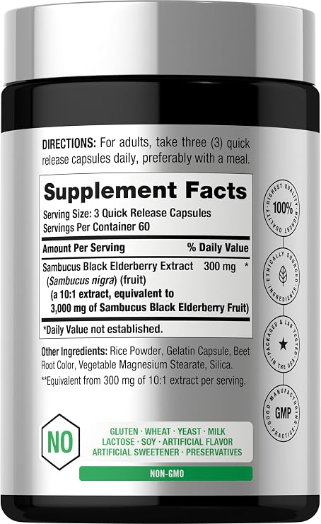 Horbaach Black Elderberry | 180 Capsules | Sambucus Extract Supplement | Non-GMO & Gluten Free