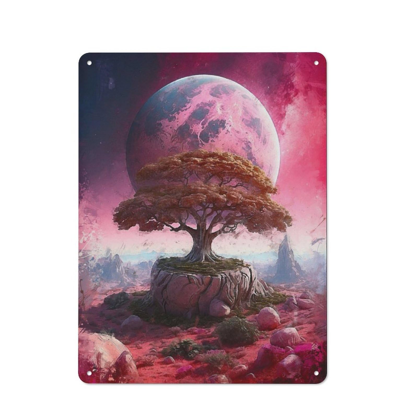 Junmoney Tree On The Pink Planet Metal Wall Sign 40X30cm Featuring For Bar Or Restaurant, For Restaurant Interior Fans
