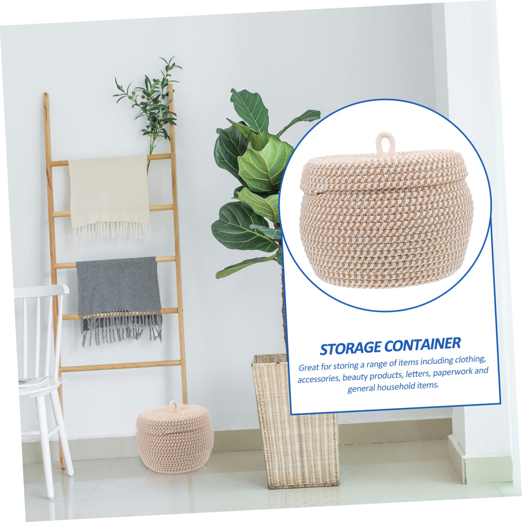 Cesta De Cuerda De Algodón Decorativa Cesta De Almacenamiento Con Tapa