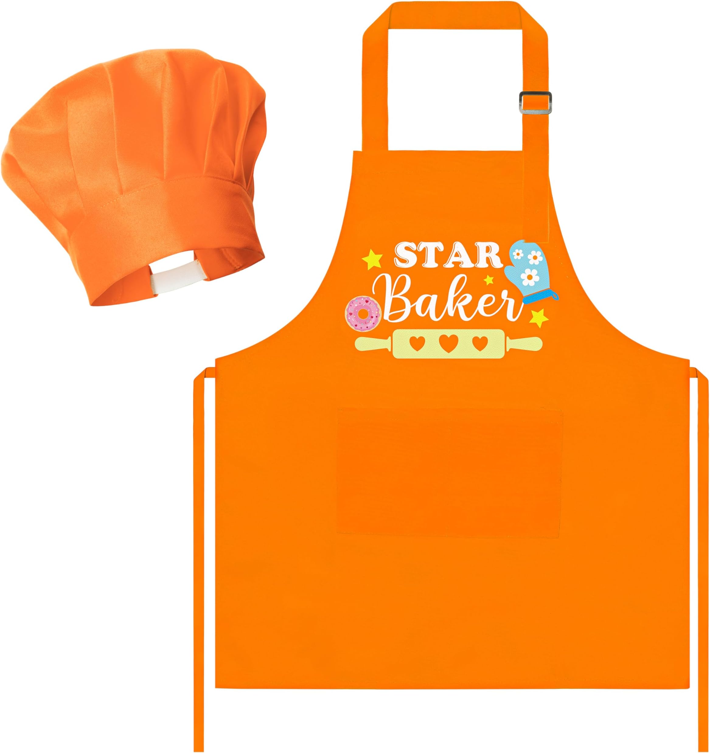 R HORSE Kid Apron Chef Hat Set Adjustable Children Kitchen Apron with Pocket for Cooking Baking Grilling Gardening BBQ Gift