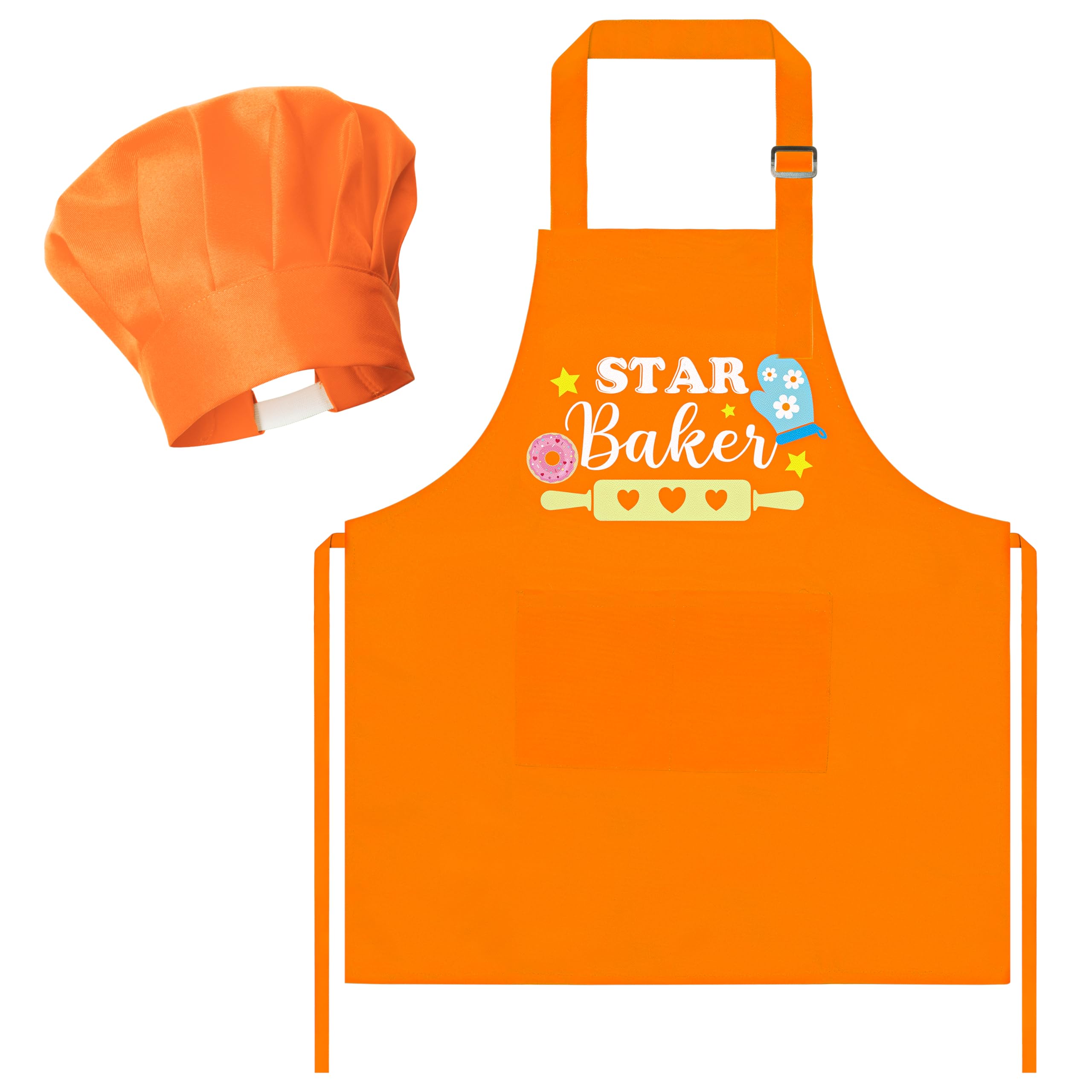 R HORSE Kid Apron Chef Hat Set Adjustable Children Kitchen Apron with Pocket for Cooking Baking Grilling Gardening BBQ Gift
