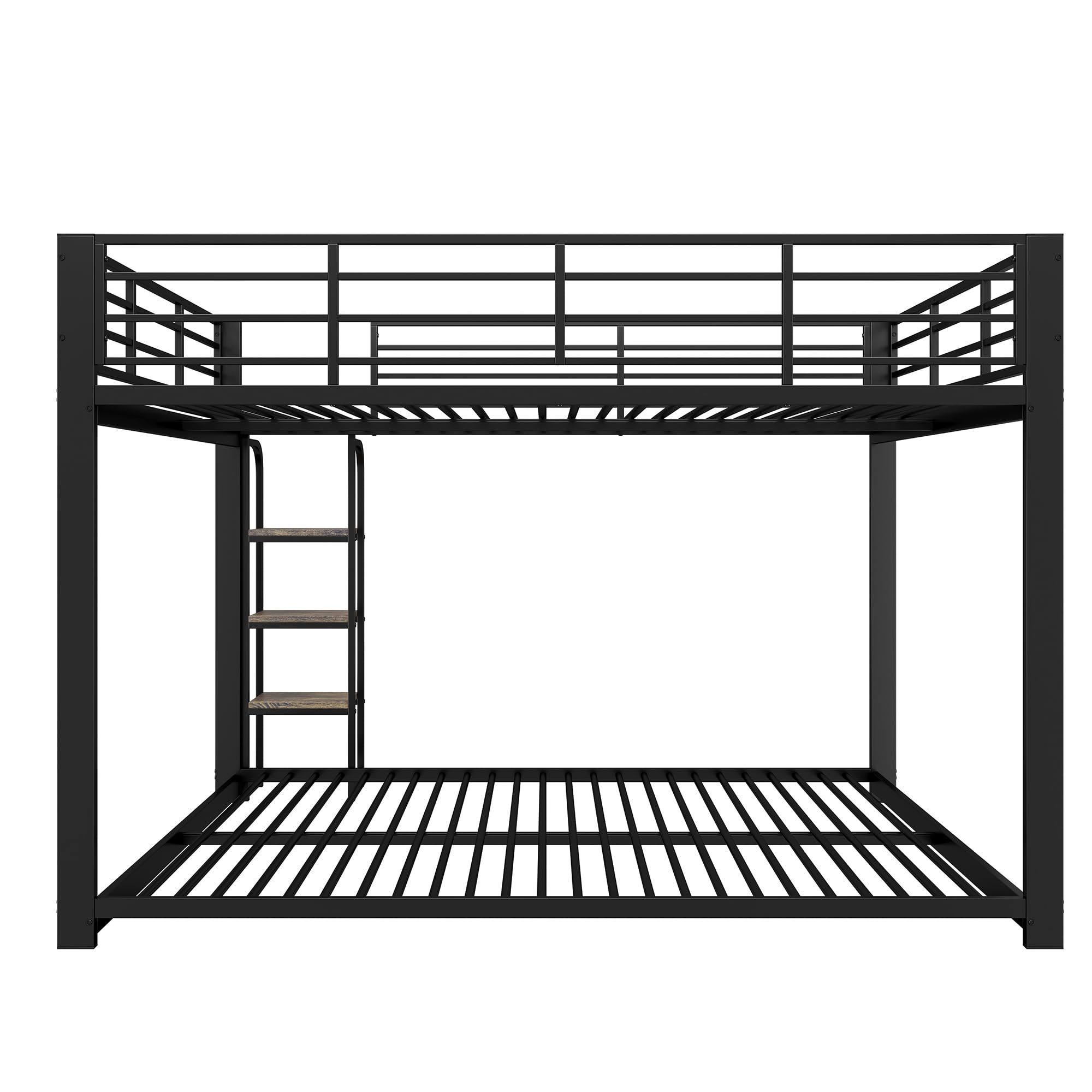Letto a castello, 140 x 200 cm, con scaffale in legno, letto in metallo con protezione anticaduta, per bambini e ragazzi, letto familiare, letto da gioco, senza materasso, colore: nero, 140 x
