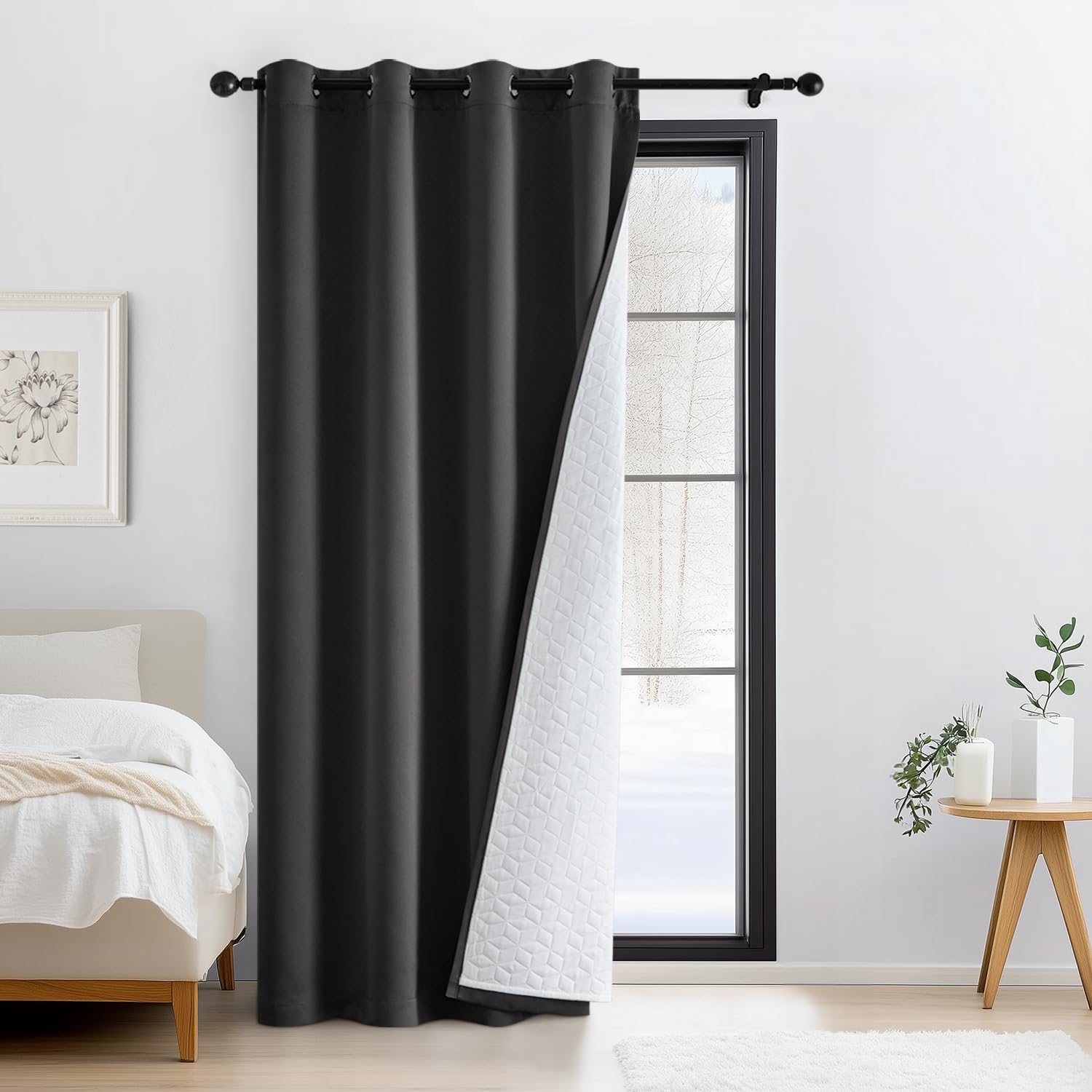 Woaboy Cortinas Termicas Aislnates Frío y Calor Modernas Cortinas Salon Opacas Modernas Cortinas Puerta Blackout Extensibles con Ojales para Dormitorio Ventana 1 Piezas, 132x245cm Negro