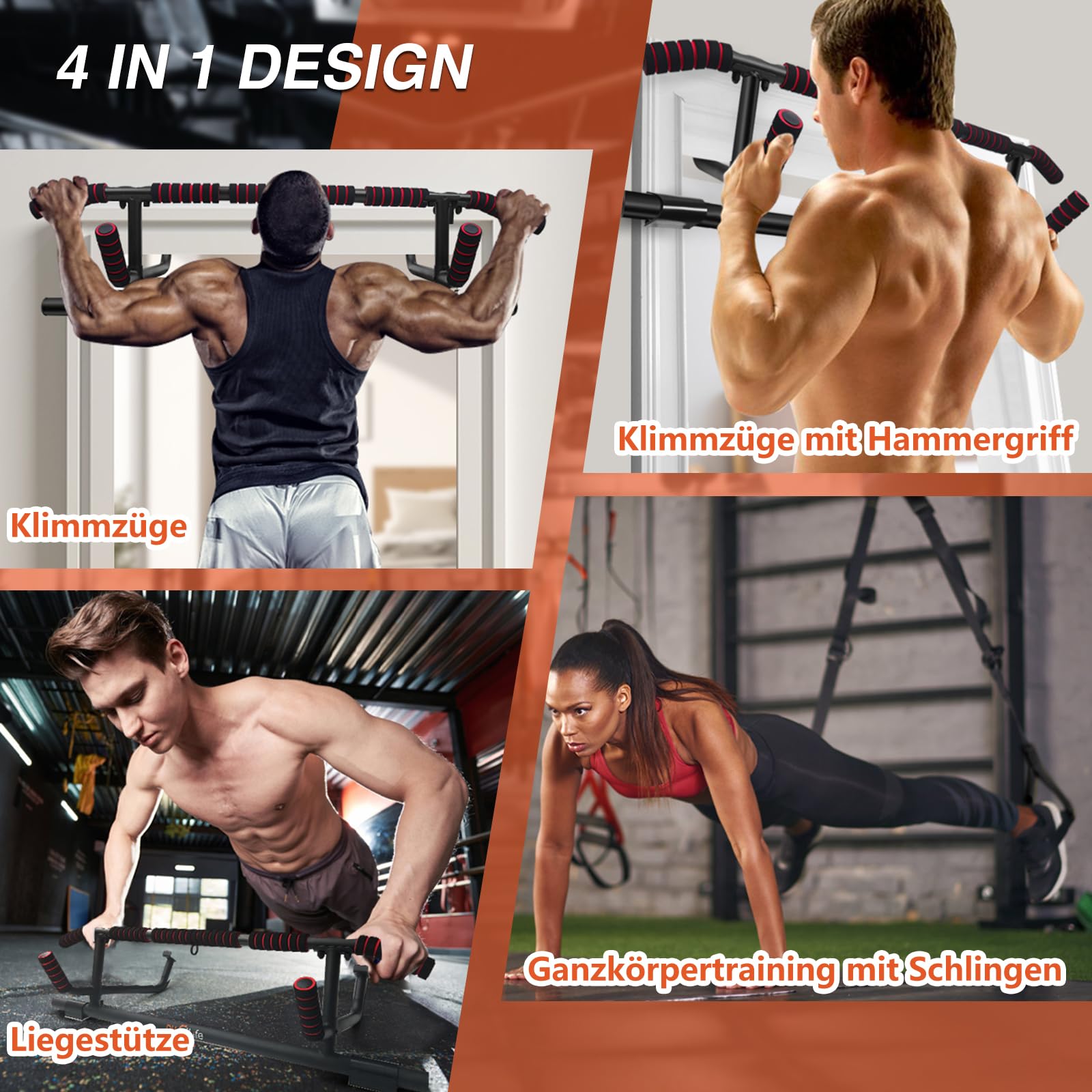 DH FitLife Klimmzugstange Türrahmen ohne Schrauben | Pull up bar Doorway | Reckstange Turnstange Türreck zum Einhängen | inkl. Schlingentrainer | Für Türrahmen 70-92cm