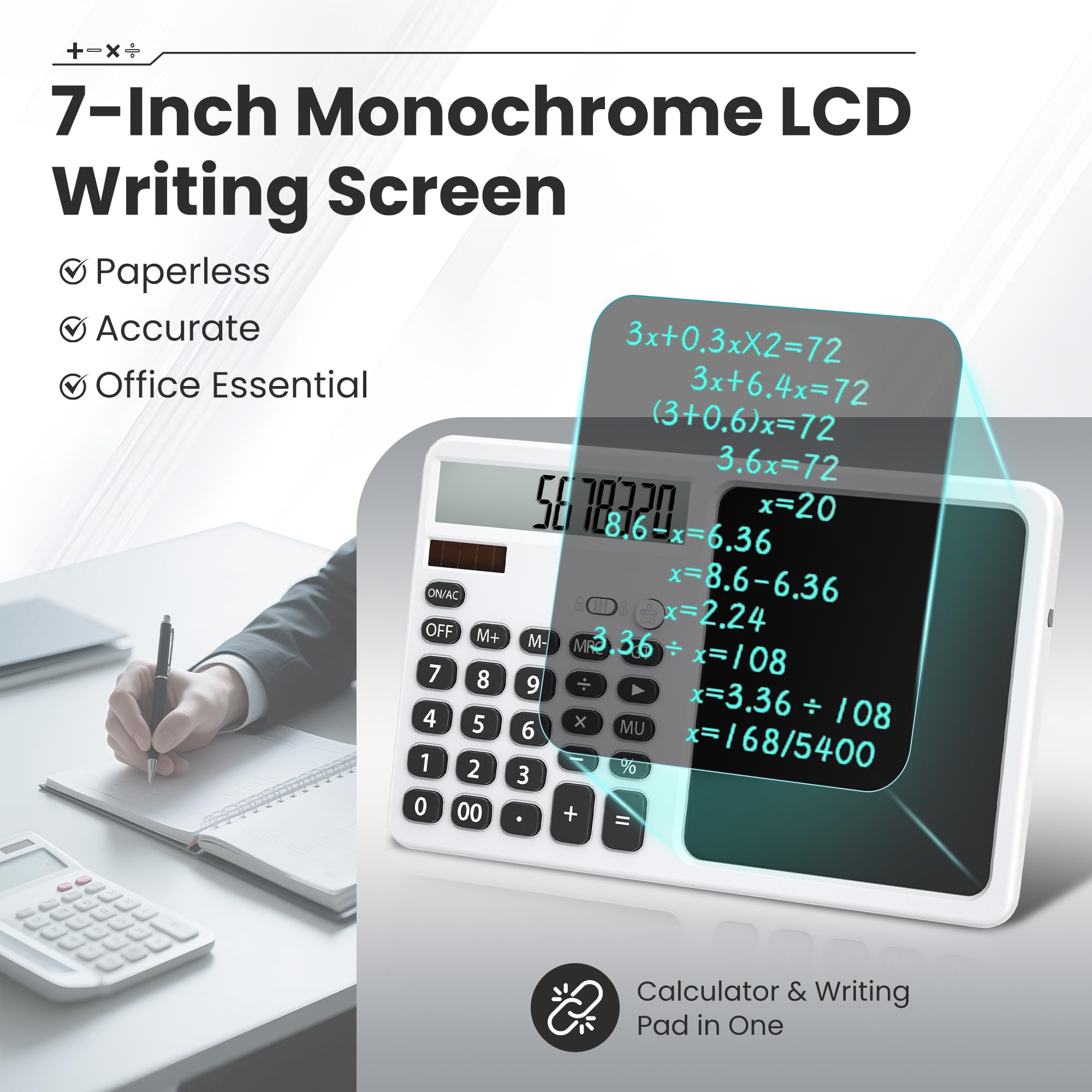 Calculatrice de bureau avec bloc-notes Blanc 01