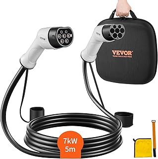 VEVOR Câble de Recharge EV de Type 2 à Type 2 Chargement Monophasé Véhicule Électrique 32 A 7 KW 5 m IP66 Étanche avec Sac de Transport pour IEC62196 Véhicule Électrique Hybride Rechargeable CE TÜV