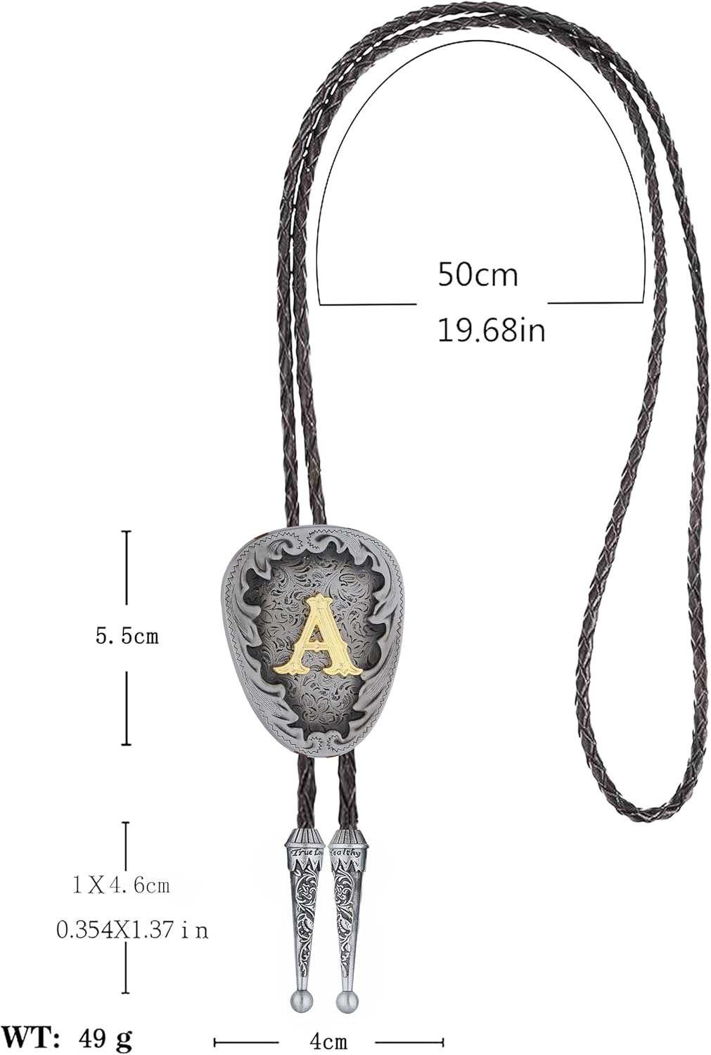Bolo Tie for Men Initial A to Z Bolo Ties Cowboy Necktie with Letter for Men Women - Image 3