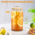 Sungwoo Coupes en verre avec des Lids de bambou et des Pailles, 16OZ Coupe de café glacé, Set de tasse à boire avec des lides en bois, Tumblers en verre essentiel maison pour bière, cocktail, thé et latte clair (4)