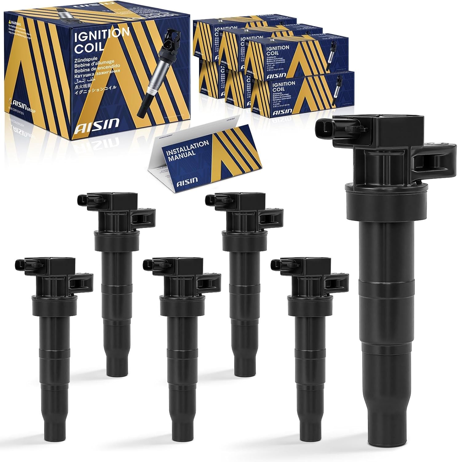 AISIN AFTERMARKET ESCAZ-00366 Pack of 6 Ignition Coils - Compatible with Hyundai Santa Fe 10-18, Santa Fe XL 13-19, Sonata 06-10, Azera 06-17, Kia Sorento 07-09&11-17, Optima 06-08, Sedona 06-12&14-17