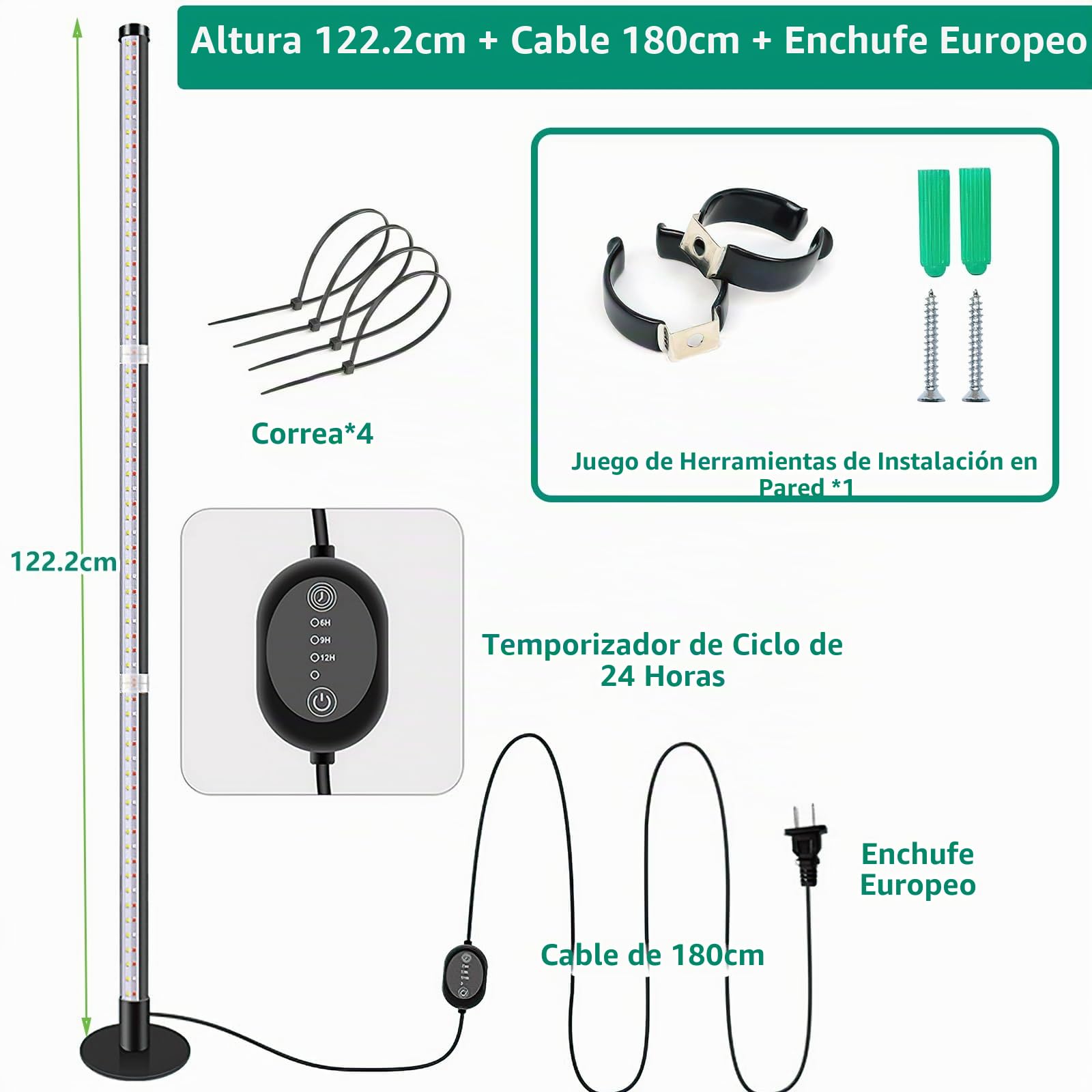 Lámpara de Planta,Luz LED para plantas con temporizador, 3 modos de iluminación, para colgar o colocar de pie