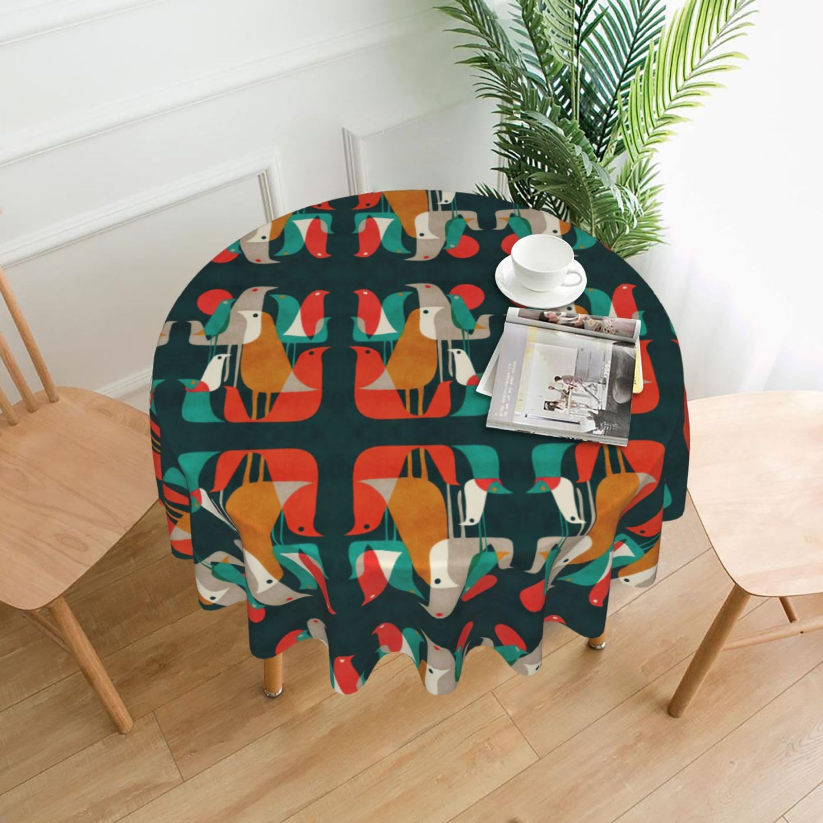 Zcmkjlg Flock of Birds Print Quick Ship Round Tablecloth 60in Polyester Washable Cover for Dining Room