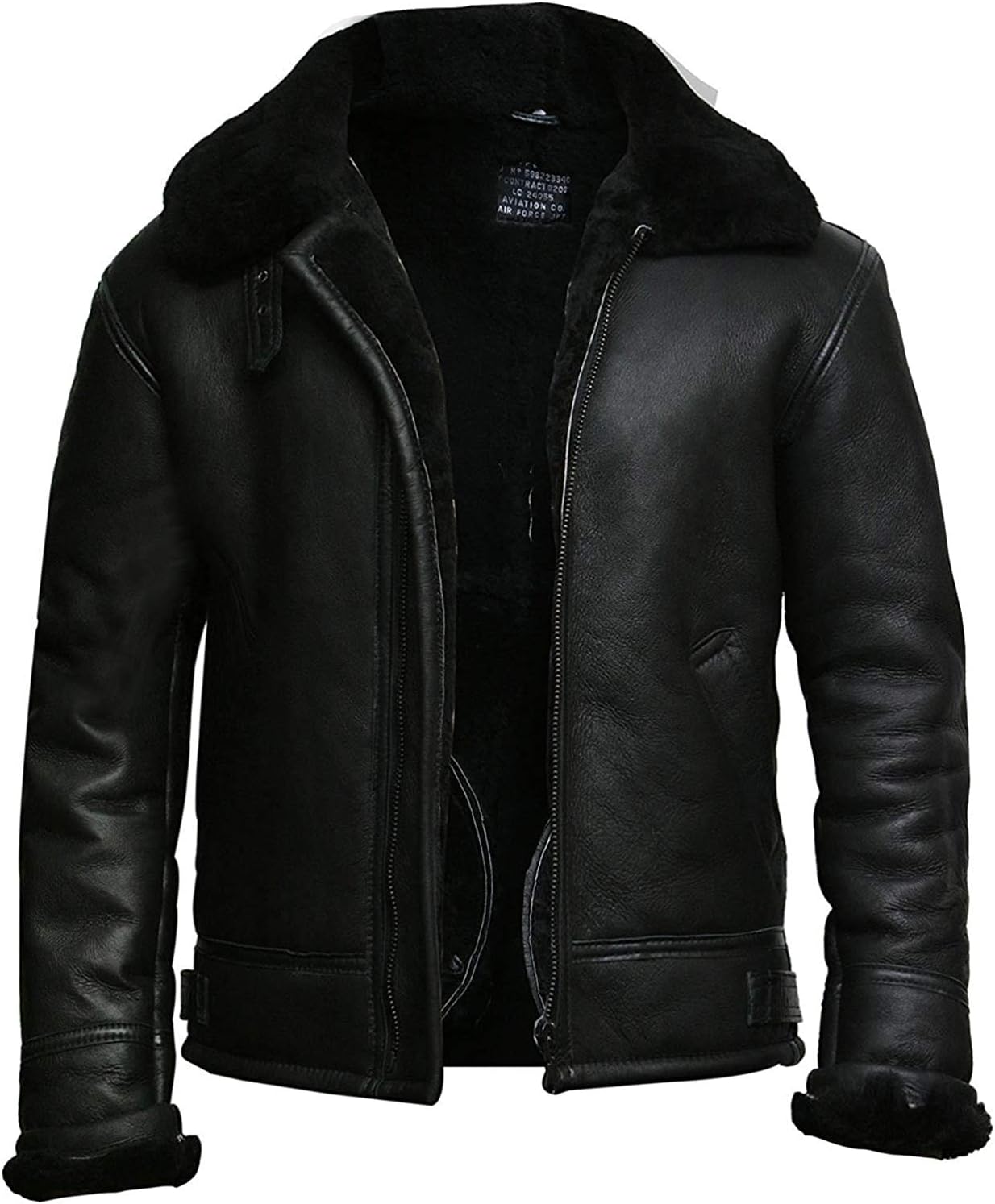 BRANDSLOCK Mens Real Shearling Sheepskin Leather Flying Aviator Bomber Jacket - Image 4