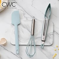 Vista 2 de COOK WITH COLOR - Juego de pinzas de cocina y barbacoa de acero inoxidable con punta de silicona, 3 piezas de utensilios, verde