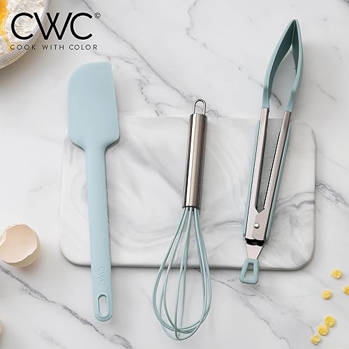 Miniatura 2 de COOK WITH COLOR - Juego de pinzas de cocina y barbacoa de acero inoxidable con punta de silicona, 3 piezas de utensilios, verde