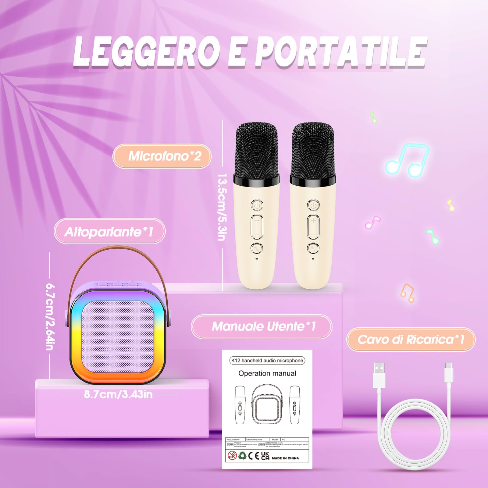 Dislocati Regalo Bambina 3-12 Anni, Microfono Bambini Giochi Bambini 3-12 Anni Karaoke con Microfono Regali Bambina 3-12 Anni Microfono Karaoke Giochi per Bambini