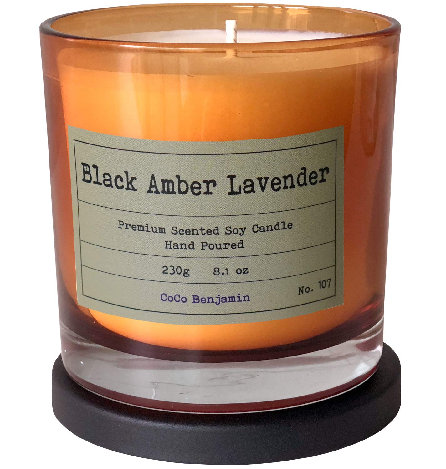 Vela de soja 100% soja, altamente aromática, vertida a mano, 8 onzas (lavanda ámbar negra)