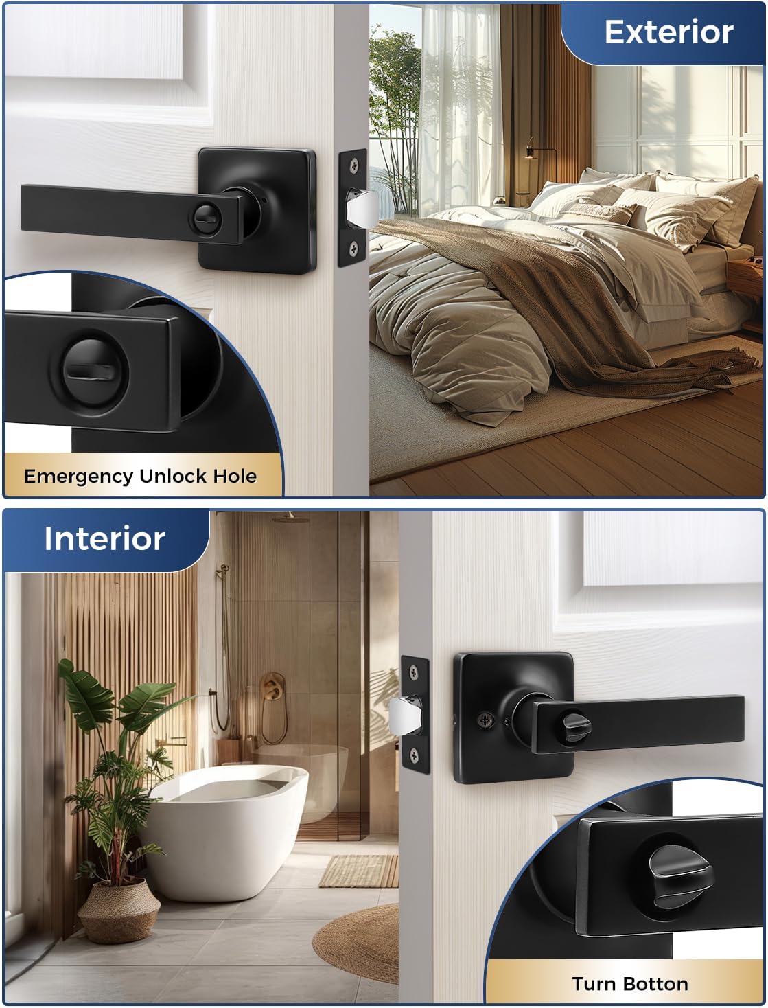 Mengico 5 Pack Door Lever Lock,Black Interior Door Handles,Modern Door Handle Privacy Lock(for Bedroom&Bathroom)