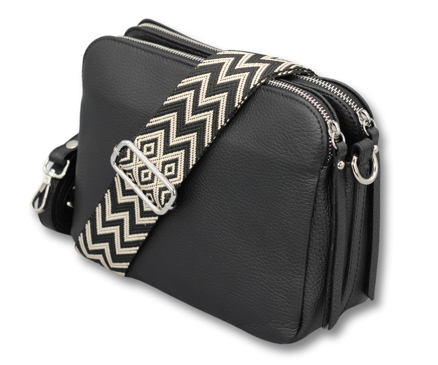 Adel Bags MARA Damen Umhängetasche Echtleder Handgefertigt Crossbody Bag | Damen Schultertasche mit Ledergurt & gemustertem Riemen, Echtes Leder, 5 Fächer, Wasserabweisend, Made in Italy