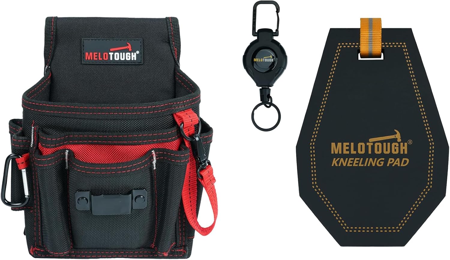 MELOTOUGH Electrician Tool Pouch Lightweight Belt Organizer with Tape Holder & Speed Square Slot, Mini Kneeling Pads with Badge Reel for Work, 1" Thick Soft NBR Foam Kneeling Pad for Work