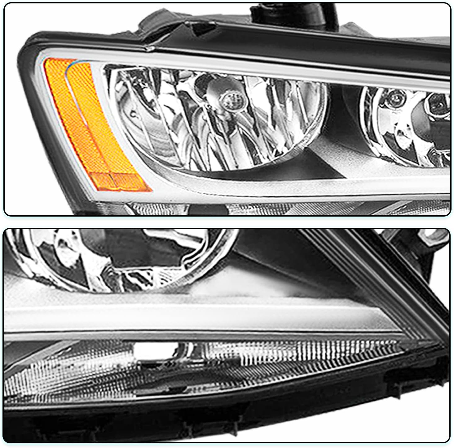 Headlight Assembly Fit for 2011-2018 Volkswagen Jetta MK6 OE Headlamp Driver and Passenger Side Headlights Chrome Housing & Amber Reflector Bulbs Included