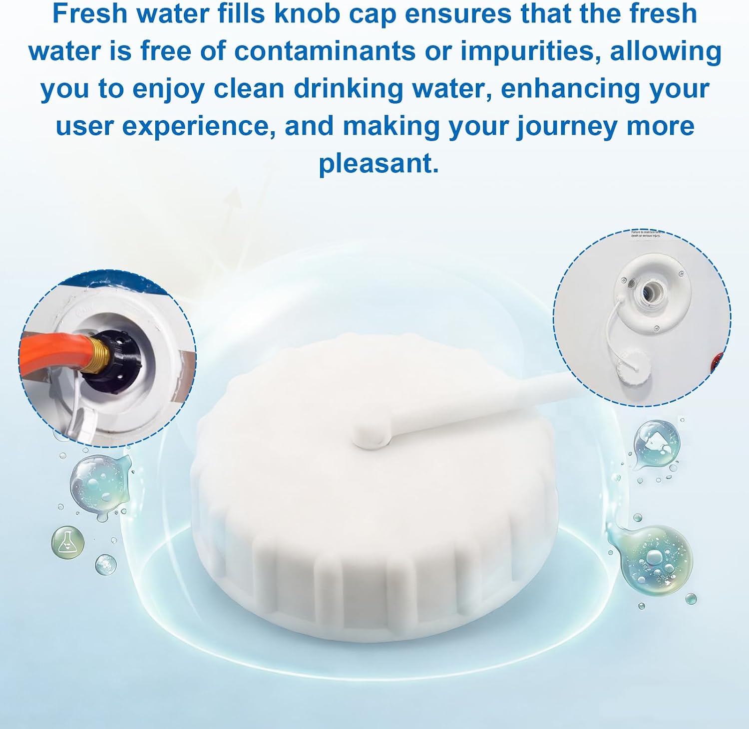 RV Fresh Water Fills Knob Cap Replace for RecPro, 222PW-A Fresh Water Fills Cap and Strap only - White