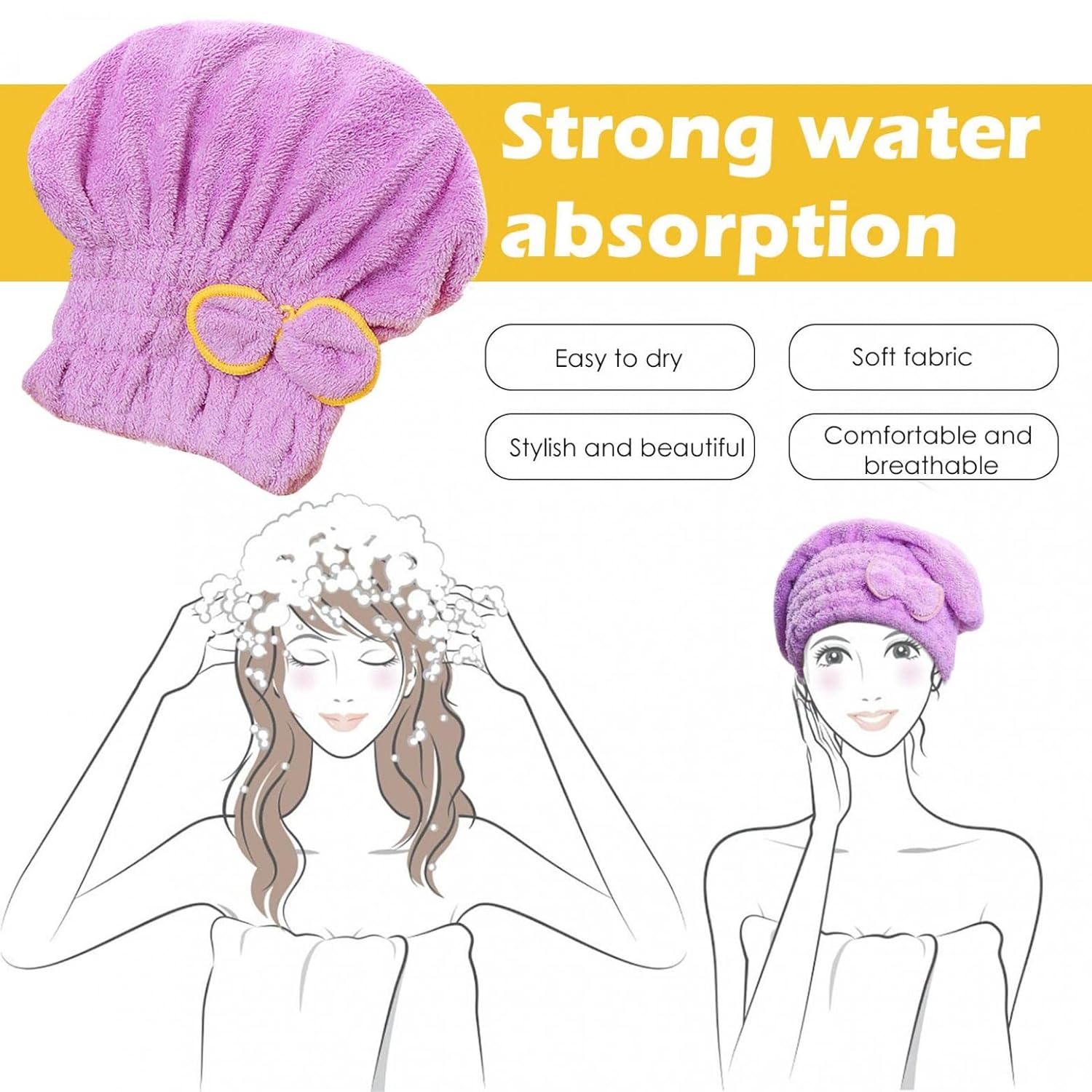 Microfiber Hair Drying Caps - Extrame Soft & Ultra Absorbent, Coral Fleece Quick Drying Cap for Curly Thick Hair Hair Turban Wrap Towels Shower Cap for Girls and Women : Beauty & Personal Care
