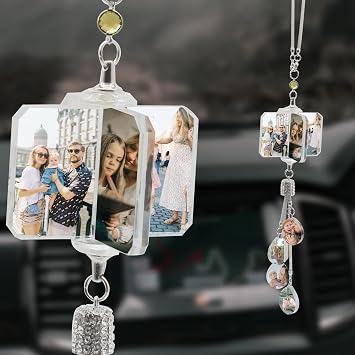 AIFLM Personalized Photo Crystal Car Hanging Ornaments Custom Aesthetic Mirror Hanging Car Interior Accessories Gift Car Accessories for Family and Friends