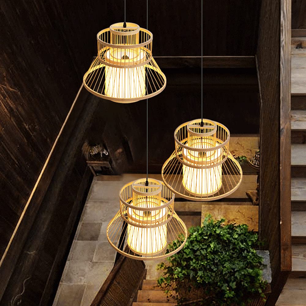 Iluminación Colgante para Arte Y Tejido De Bambú Lámpara Artesanal Decorativa Japonesa Accesorio De Techo De Mimbre De Bambú Luz Casera Retro E27 Utilizado para Restaurantes, Cocinas