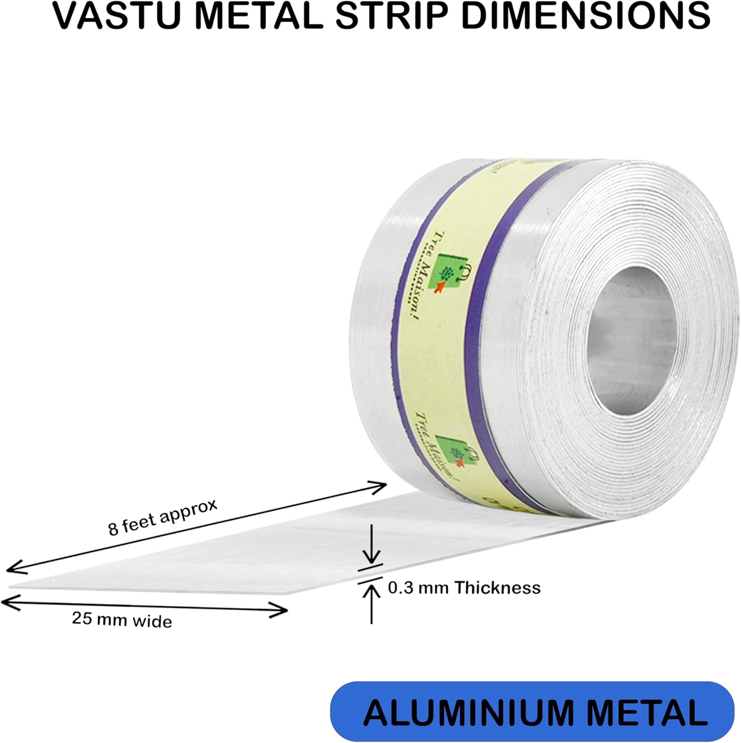 Treemaison Aluminium Strip | 1 INCH | Pack of 4 | Vastu Aluminium Strip for Toilet | Vastu Strip Remedy | Width-25mm, Thickness-0.3mm, Length-8 Feet Approx