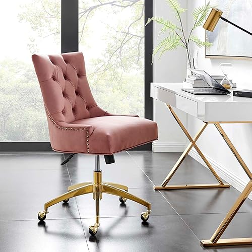 Miniatura 2 de Modway EEI-4571-GLD-DUS Regent - Silla de oficina de terciopelo copetudo, color dorado y rosa polvoriento