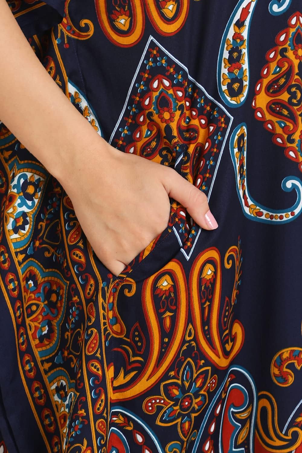 Miss Lavish London Long Kaftan Dress Women, Flowy Resort Wear, Maxi Plus Size Swim Coverup, Lightweight Summer Long Kaftan - Image 3