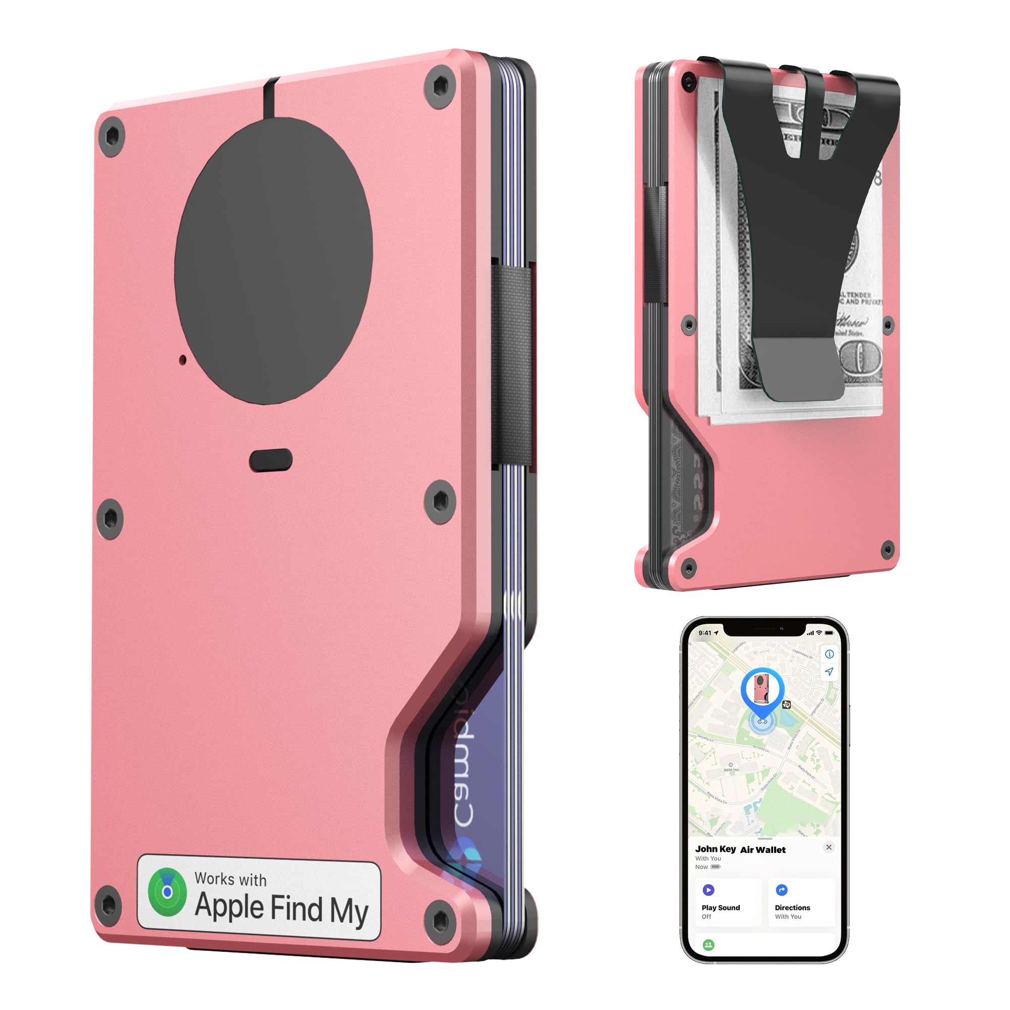 HPSH Air Wallet, Built-in Tracker Slim Wallet, Smart Wallet with Money Clip, Compatible with FindMy Network(iOS Only), Anti-Theft Card Holder, *Gift