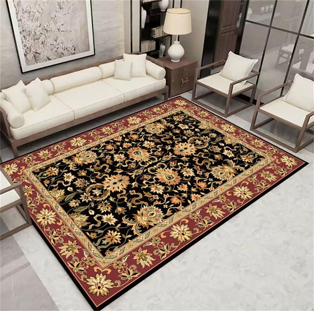 Le tapis du salon 180x230cm floral vintage rouge et noir facile d'entretien