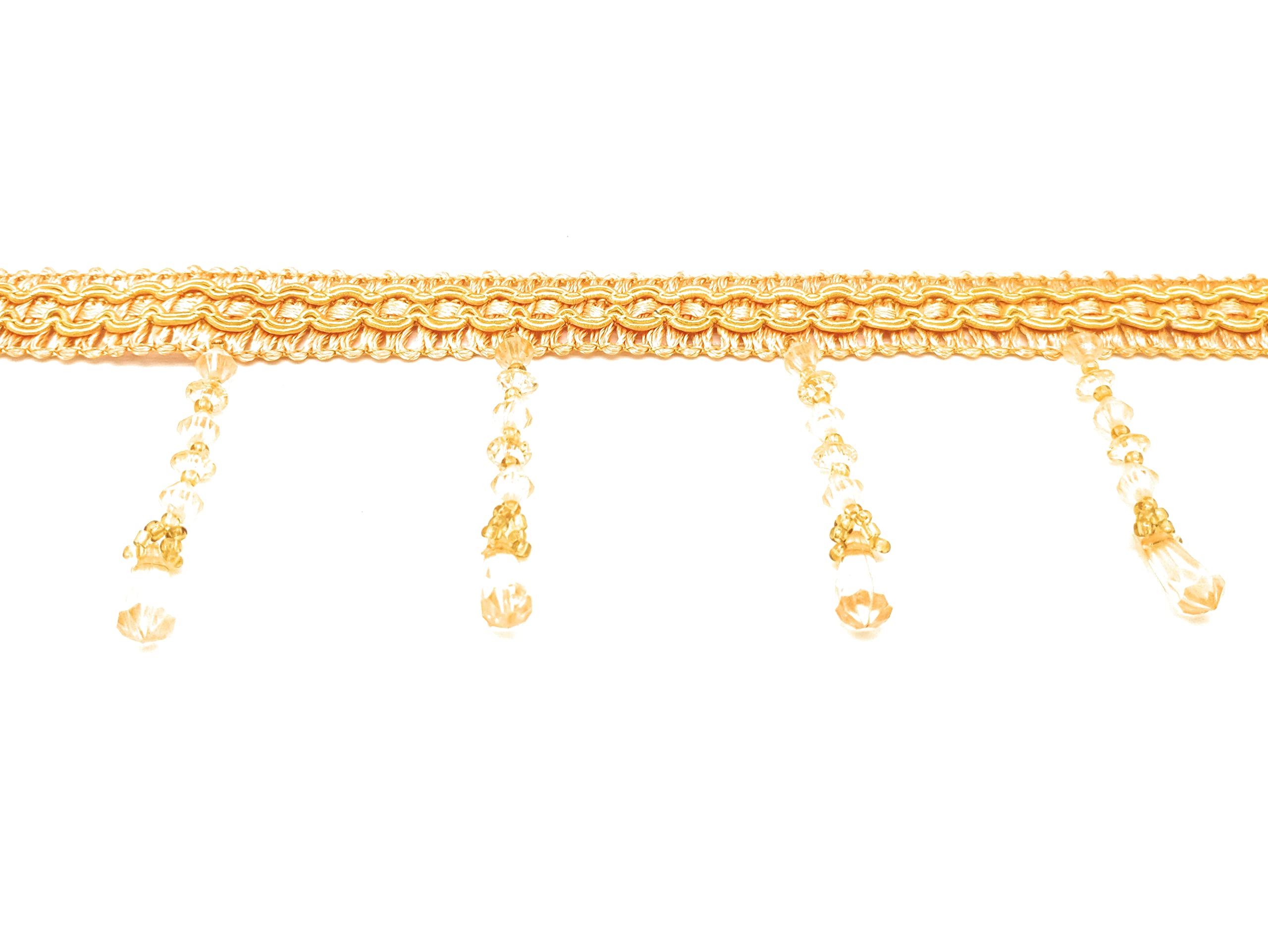 5 metres Acrylic Beaded Fringe, Edge Tassel Trim 6.5cm Wide by Mnj Trimmings (Gold)