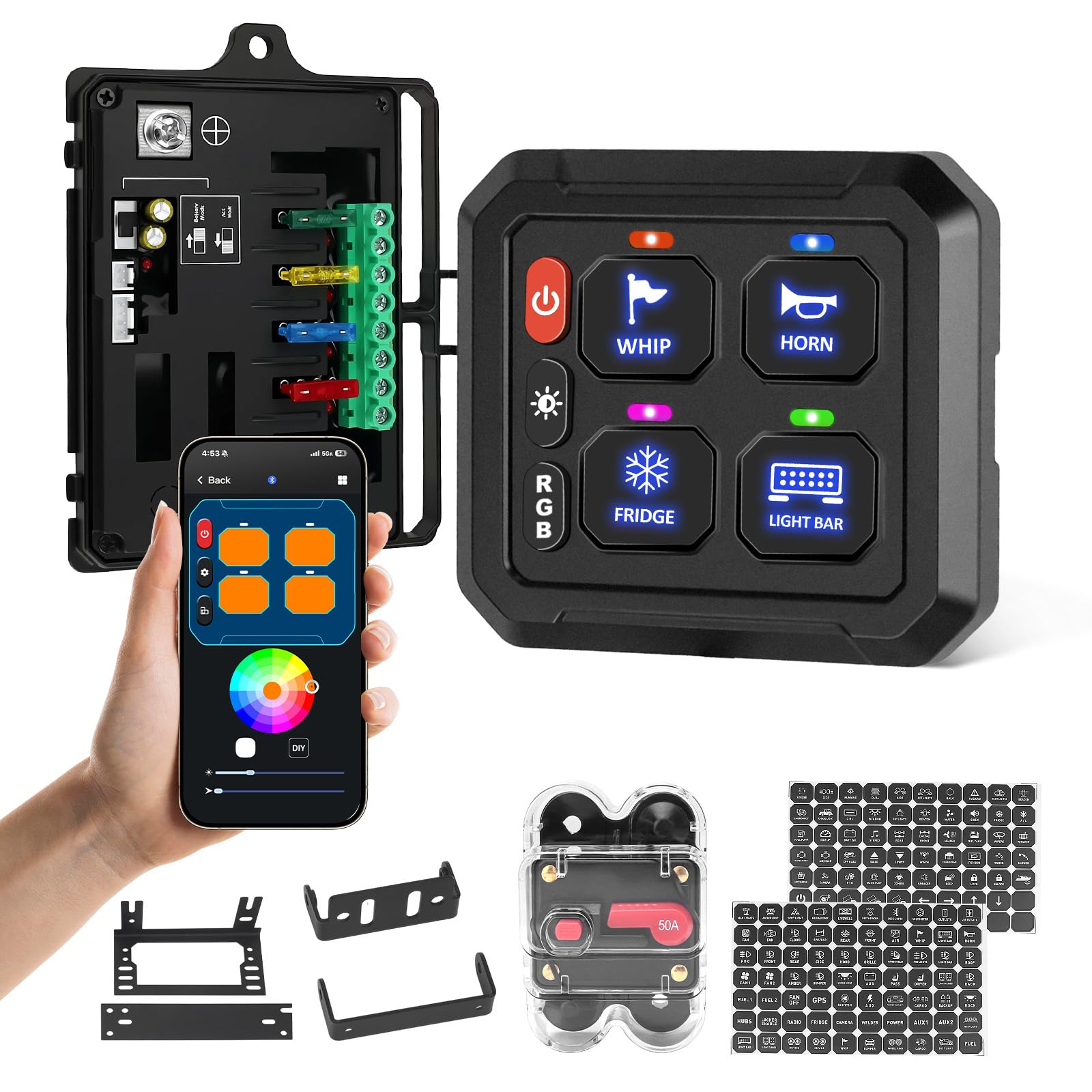 Chelhead 6 Gang Schakelpaneel Schakelaar RGB Momentelijke Tuimelschakelaar, 4 Verlichtingsmodi 12V Waterdicht Schakelpaneel Dimmer, Regelrelaissysteem Chelhead 6 Gang Schakelpaneel Schakelaar RGB Momentelijke Tuimelschakelaar, 4 Verlichtingsmodi 12V Waterdicht Schakelpaneel Dimmer, Regelrelaissysteem