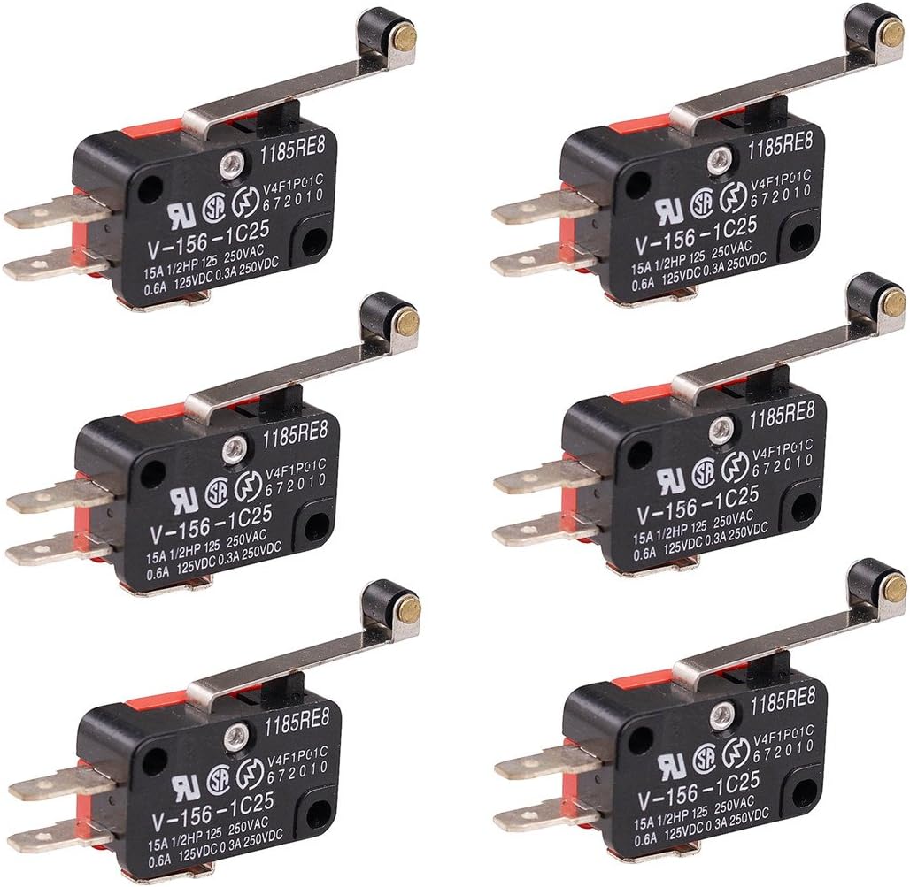 OdiySurveil (TM) 6 In Pack V-156-1C25 SPDT Micro Limit Switch, Long Hinge Roller Momentary Snap Action LOT