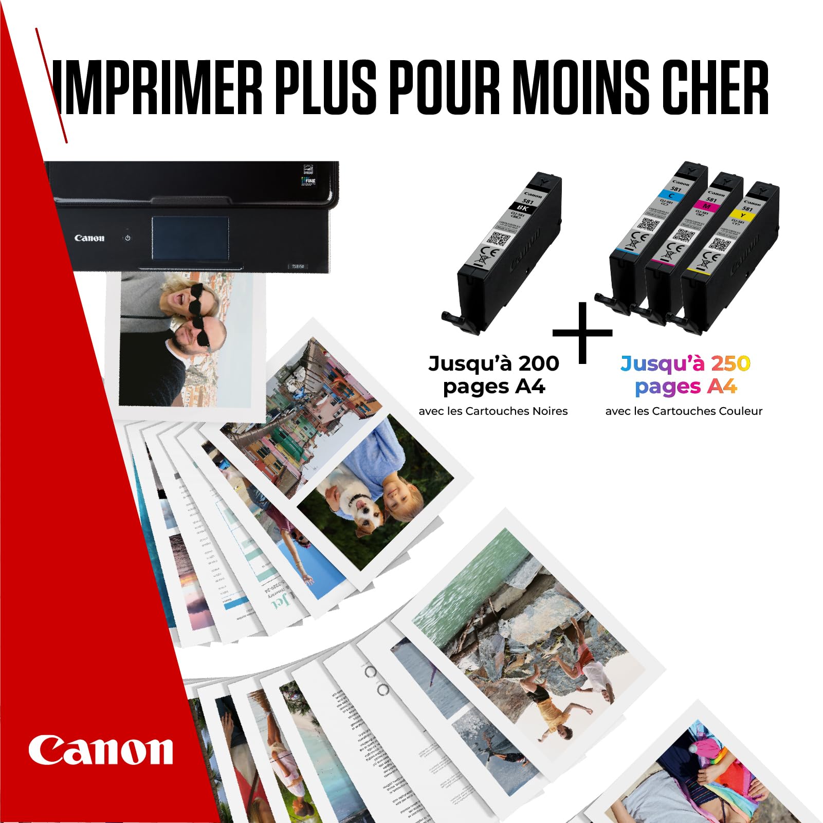Canon CLI-581 Lot de 4 Cartouches d'encre Authentiques (Noir, Cyan, Magenta, Jaune) – Carton de sécurité Multipack