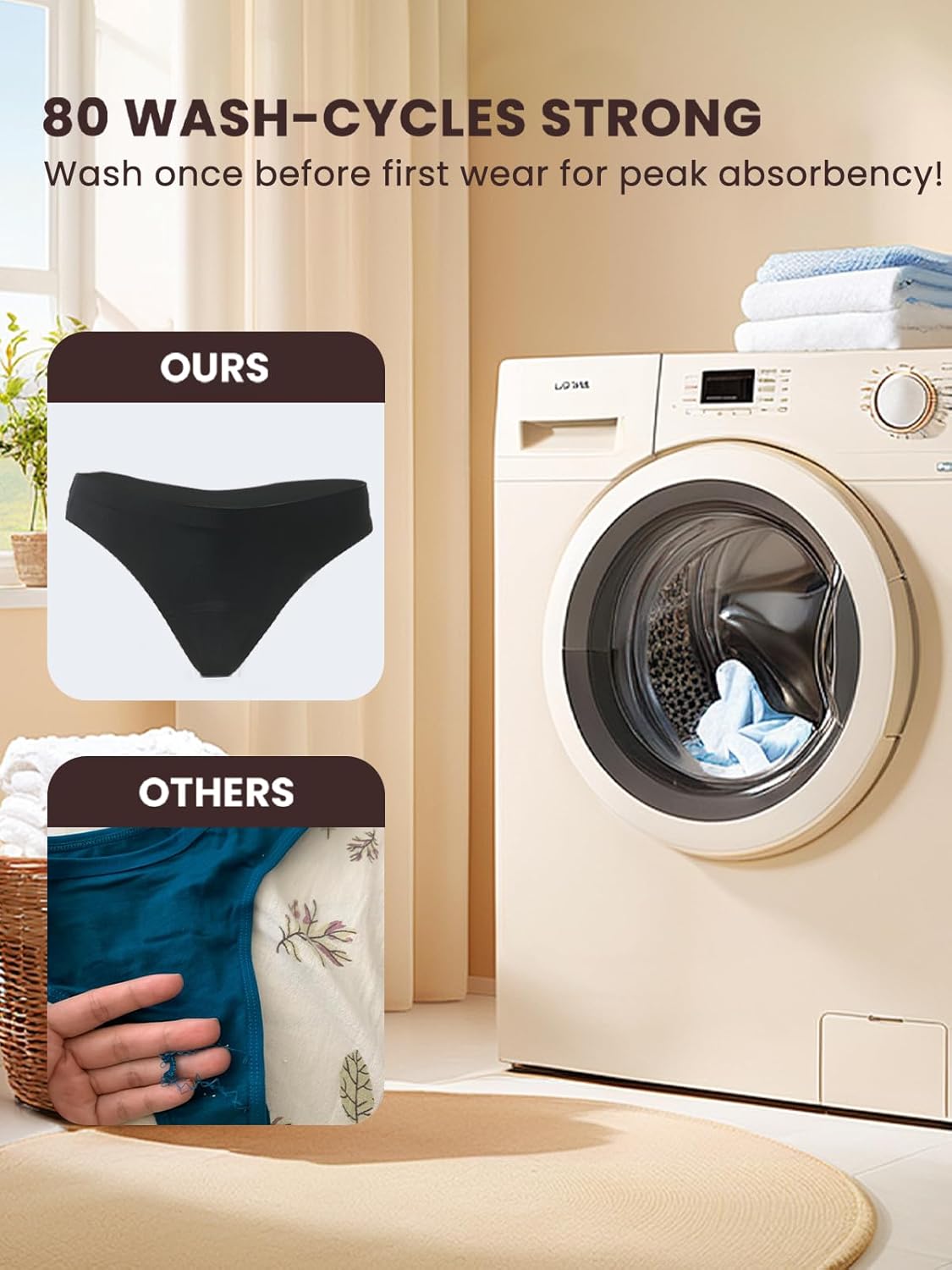 Seamless Thong Period Underwear for Women Teens Light Flow Moisture Wicking Side Leak Prevention Panties 3 Pack - Image 6