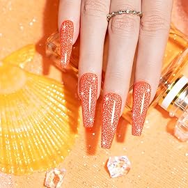 RARJSM Orange Gel Nail Polish, 1Pcs 7.5ml Orange Color Reflective Gel Polish Soak Off Gel Polish Neons Spring Summer Color Diamond Shimmer Gel Nail Art Manicure Salon DIY at Home