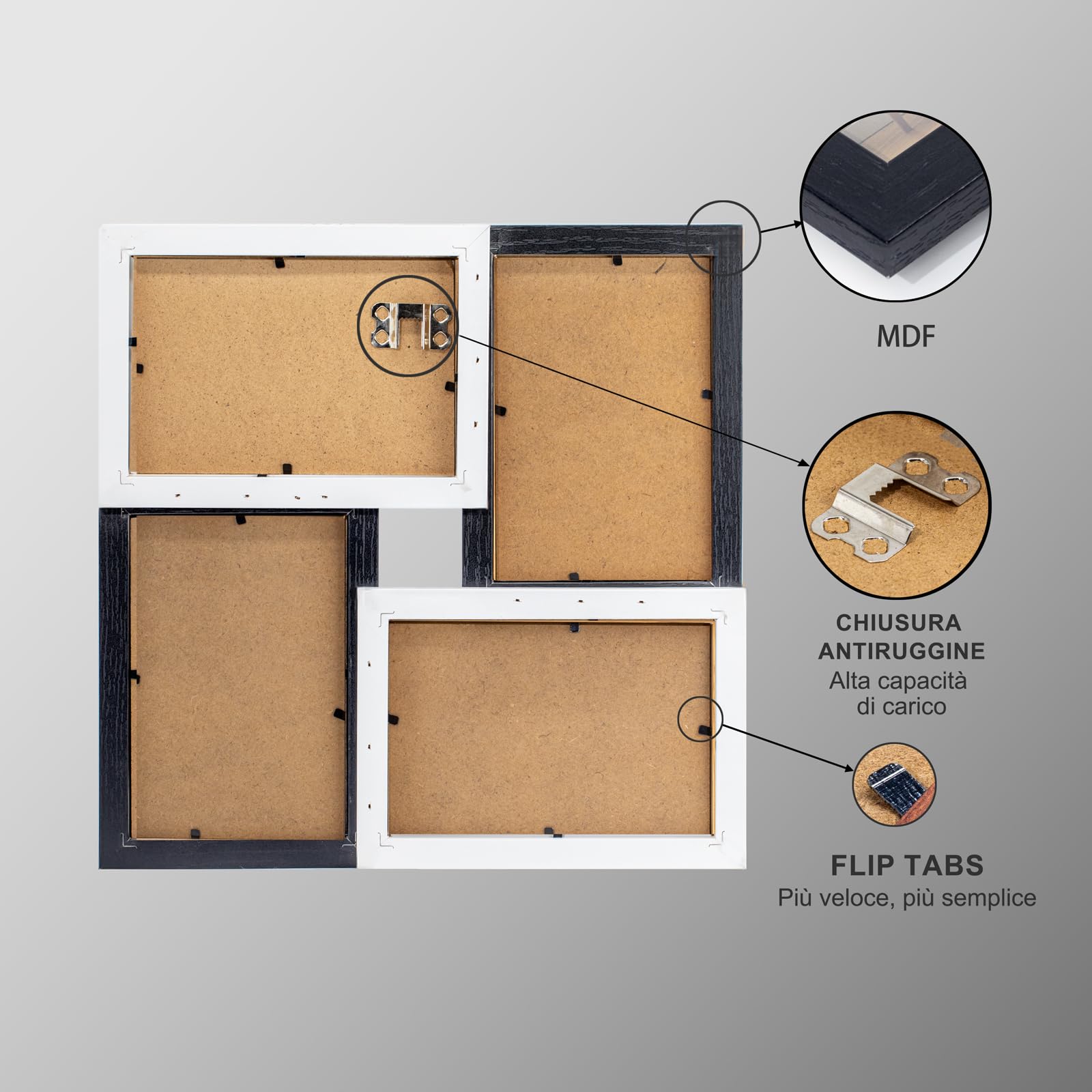 Tutee Cornice Per Foto, Robusta Cornice in Legno MDF, Cornici Foto Multiple da Parete, Portafoto da Parete Multiplo, Decorazioni Murali, Cornici 10x15cm 4PZ (Nero e Bianco)