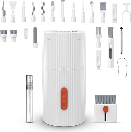 BonKaso 33-in-1 Magnetic Rotating Cleaning Kit for Laptops, Keyboards, Cameras, Earbuds & Electronics – Includes Brushes, Swabs & Dust Remover Tools for Home, Office & Travel Use - White