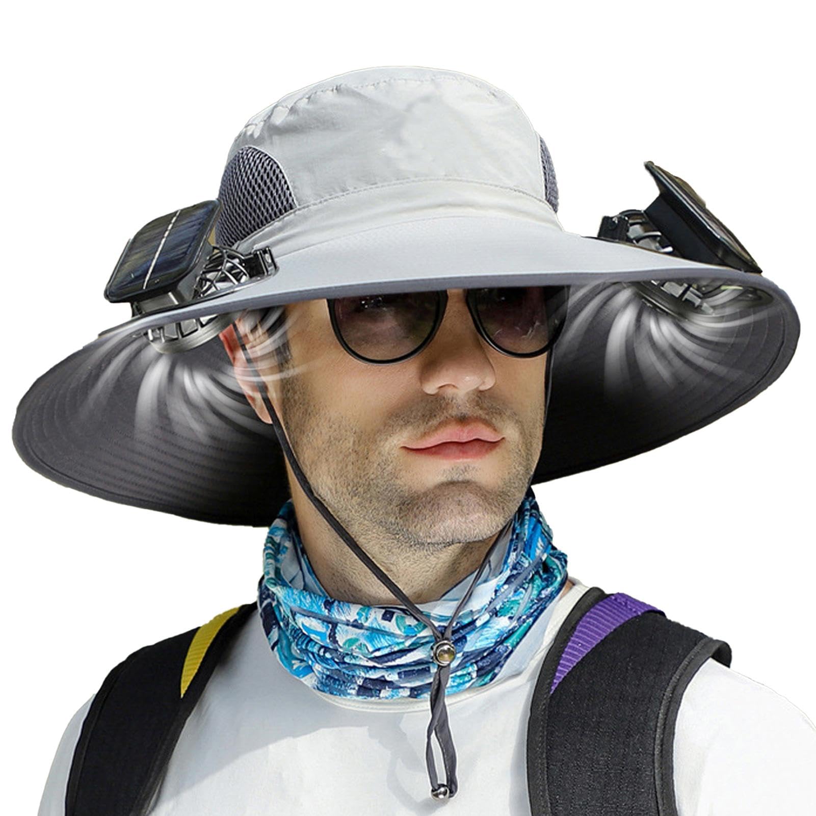 Cappello da Sole a Tesa Larga con Ventilatore Solare USB - Cappellino Pesca con Ventola per Uomo Donna Estivo