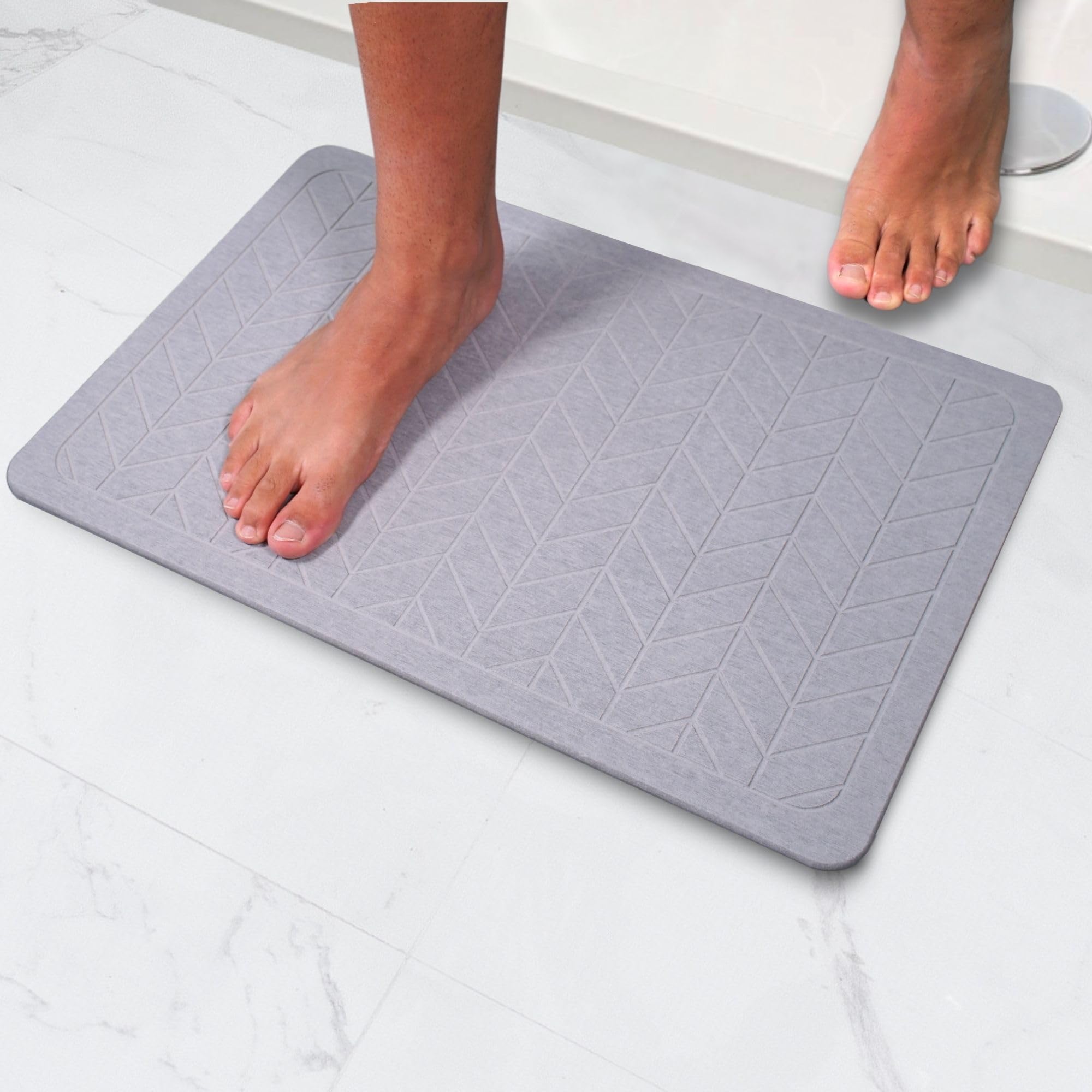 Pure 4Home Alfombra Diatomita Baño 60x40 – Secado Rápido, Antideslizante y Antibacteriana – Alfombrilla Piedra Diatomita Super Absorbente – Alfombrilla Diatomita - Stone Bath Mat (Grey Waves) — view 14