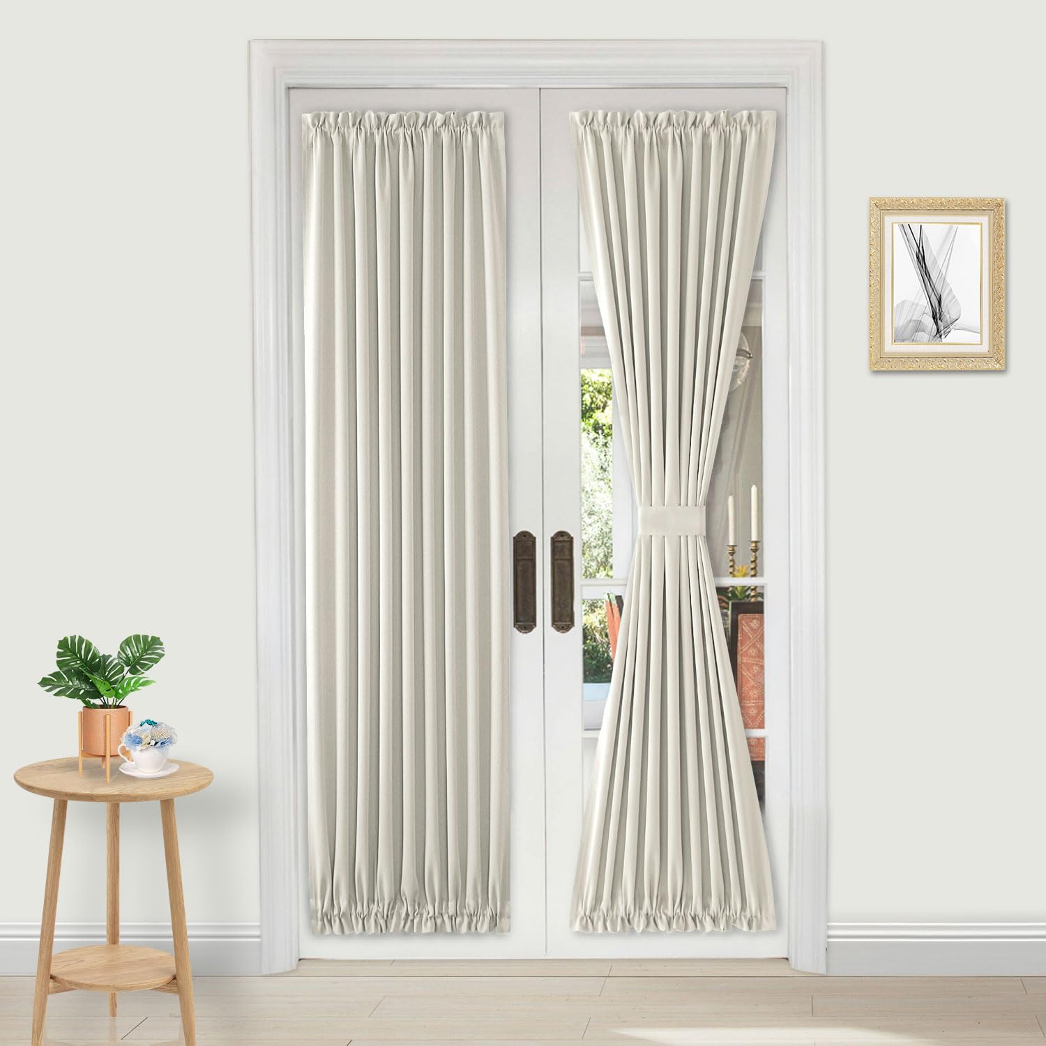 DWCN French Door Curtains โ Rod Pocket Thermal Curtain for Doors with Glass Window, Kitchen and Patio Doors for Privacy, 36 X 72 Inches Long, 1 Curtain Panel with Tieback,Ivory โ image 1