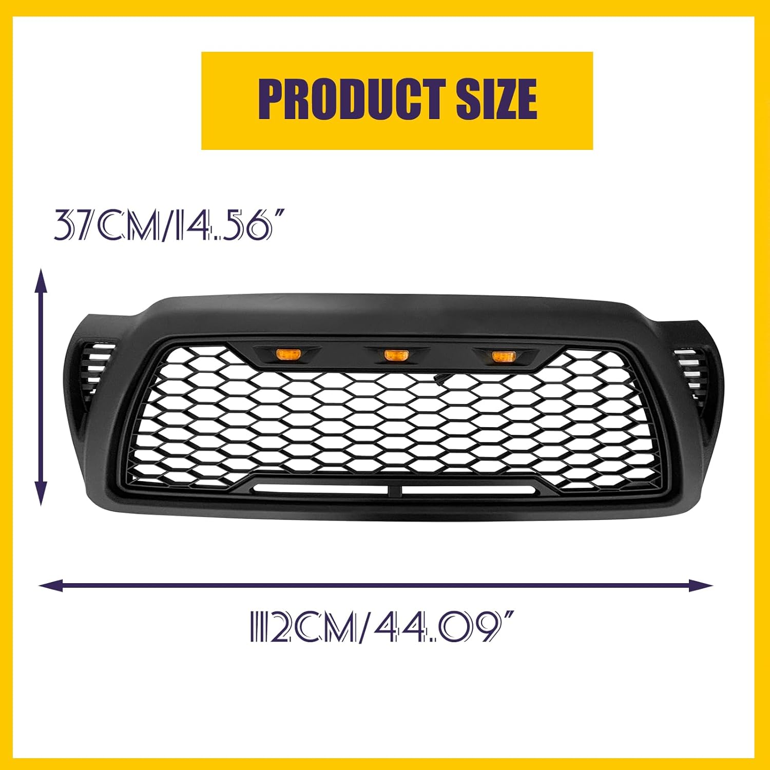 Mesh Grille Compatible For Toyota Tacoma 2005-2011 front ABS grill with 3 LED Lights