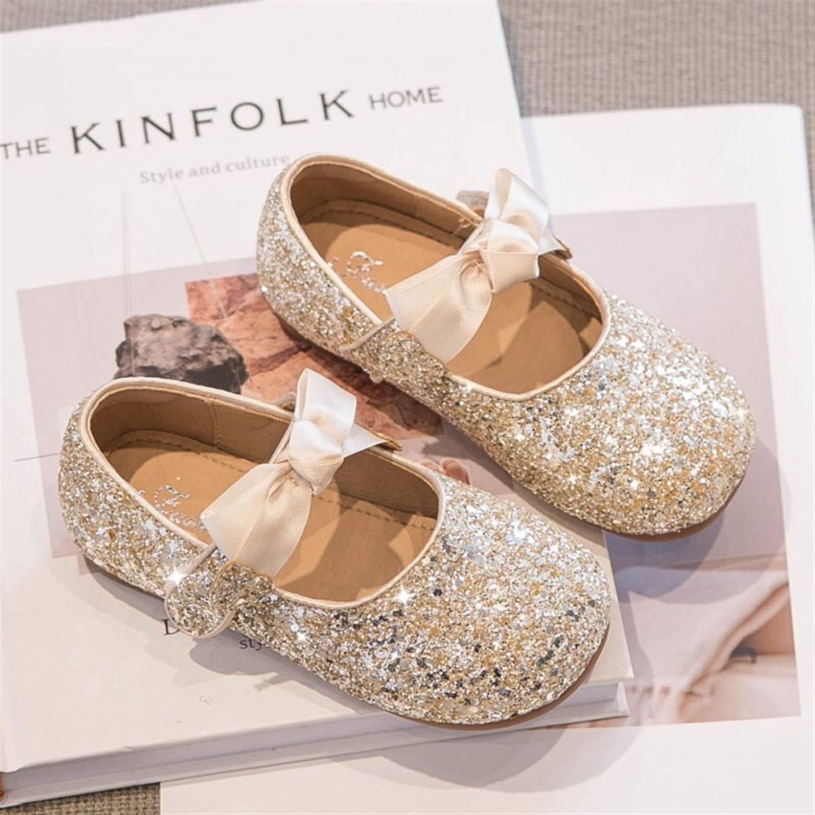 Ballettpantoffeln Mädchen Hochzeit Schuhe Silber Bling Pailletten Stoff Prinzessin Schuhe Wohnungen Dance Show Party(Silver,34)
